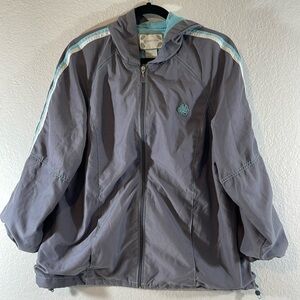 GREEN TEA Grey/Aqua Lightweight Hooded Full Zip Windbreaker Jacket Pockets Sz 1X